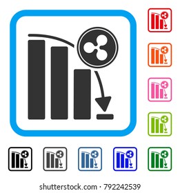 Ripple Epic Fail Chart icon. Flat gray pictogram symbol inside a blue rounded rectangular frame. Black, grey, green, blue, red, pink color additional versions of ripple epic fail chart vector.