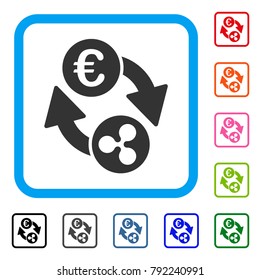 Ripple Euro Exchange icon. Flat grey pictogram symbol in a blue rounded rectangle. Black, gray, green, blue, red, pink color additional versions of ripple euro exchange vector.