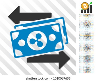 Ripple Exchange Bills icon with 700 bonus bitcoin mining and blockchain pictures. Vector illustration style is flat iconic symbols designed for blockchain apps.