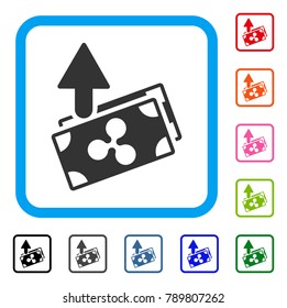 Ripple Expences Banknotes icon. Flat gray iconic symbol inside a blue rounded frame. Black, gray, green, blue, red, orange color variants of Ripple Expences Banknotes vector.