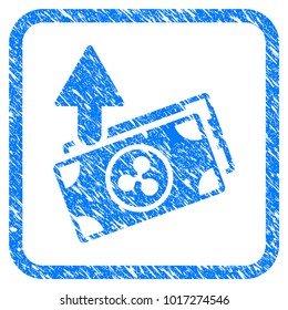 Ripple Expences Banknotes rubber seal stamp imitation. Icon vector symbol with grunge design and unclean texture in rounded frame. Scratched blue sticker on a white background.