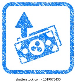 Ripple Expences Banknotes rubber seal stamp watermark. Icon vector symbol with grunge design and corrosion texture inside rounded squared frame. Scratched blue sign on a white background.