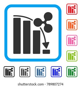 Ripple Fail Down Chart icon. Flat grey iconic symbol inside a blue rounded square. Black, gray, green, blue, red, orange color variants of Ripple Fail Down Chart vector.
