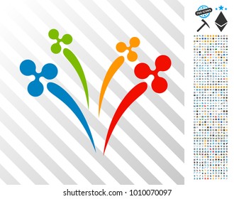 Ripple Fireworks icon with 700 bonus bitcoin mining and blockchain icons. Vector illustration style is flat iconic symbols designed for crypto currency software.