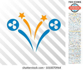 Ripple Fireworks icon with 700 bonus bitcoin mining and blockchain clip art. Vector illustration style is flat iconic symbols designed for crypto-currency websites.