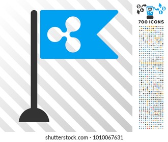 Ripple Flag Marker icon with 700 bonus bitcoin mining and blockchain symbols. Vector illustration style is flat iconic symbols designed for blockchain apps.