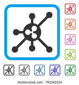 Ripple Full Node icon. Flat grey pictogram symbol in a blue rounded squared frame. Black, grey, green, blue, red, pink color additional versions of ripple full node vector.