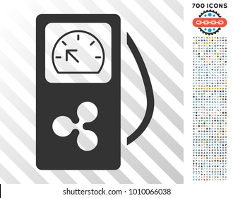 Ripple Gasoline Station icon with 7 hundred bonus bitcoin mining and blockchain pictograms. Vector illustration style is flat iconic symbols designed for blockchain software.