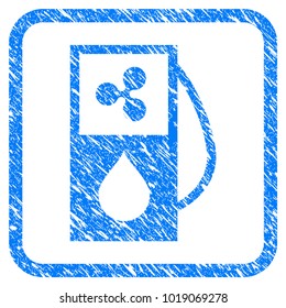 Ripple Gasoline Station rubber seal stamp imitation. Icon vector symbol with grunge design and corrosion texture inside rounded frame. Scratched blue emblem on a white background.
