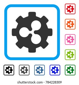 Ripple Gear icon. Flat grey iconic symbol inside a blue rounded squared frame. Black, gray, green, blue, red, orange color variants of Ripple Gear vector. Designed for web and app interfaces.