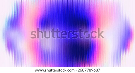 Ripple glass gradient texture, elongated vertical ribs in soft pastel haze, vivid blue core. Minimal luminous surface, delicate reflective detail, vector illustration.