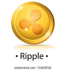 Ripple. Gold coin with cryptocurrency logo. Vector illustration isolated on white background.