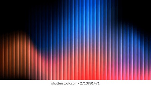 Fundo de vidro de gradiente ondulação, brilho de néon vertical textura fractal com nervuras escuras em azul profundo e violeta cinemático textura de distorção afiada, modelo de cobertura futurista mockup - para estoque