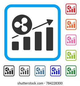 Ripple Growing Bar Chart icon. Flat grey iconic symbol inside a blue rounded squared frame. Black, gray, green, blue, red, orange color variants of Ripple Growing Bar Chart vector.