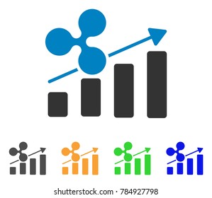 Ripple Growing Bar Chart icon. Vector illustration style is a flat iconic ripple growing bar chart symbol with grey, yellow, green, blue color variants. Designed for web and software interfaces.
