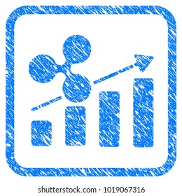 Ripple Growing Bar Chart rubber seal stamp imitation. Icon vector symbol with grunge design and unclean texture inside rounded frame. Scratched blue stamp imitation on a white background.