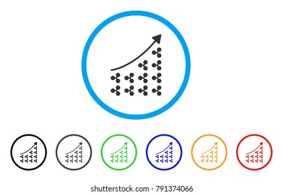 Ripple Growing Chart rounded icon. Style is a flat gray symbol inside light blue circle with additional colored versions. Ripple Growing Chart vector designed for web and software interfaces.