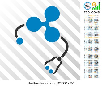 Ripple Health icon with 700 bonus bitcoin mining and blockchain graphic icons. Vector illustration style is flat iconic symbols designed for blockchain software.