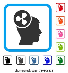Ripple Idea Head icon. Flat gray iconic symbol in a blue rounded rectangular frame. Black, gray, green, blue, red, orange color versions of Ripple Idea Head vector.