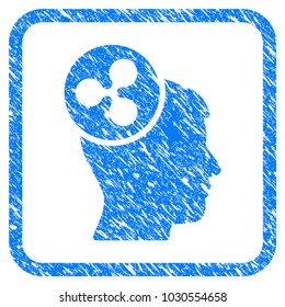 Ripple Idea Head rubber seal stamp imitation. Icon vector symbol with grunge design and unclean texture in rounded rectangle. Scratched blue sticker on a white background.
