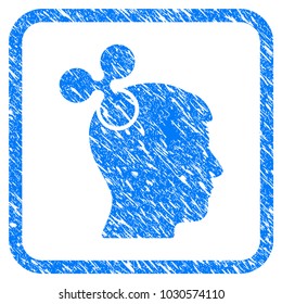 Ripple Imagination rubber seal stamp imitation. Icon vector symbol with grunge design and dust texture inside rounded square. Scratched blue sign on a white background.