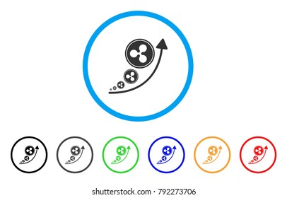 Ripple Inflation Trend rounded icon. Style is a flat gray symbol inside light blue circle with additional color versions. Ripple Inflation Trend vector designed for web and software interfaces.