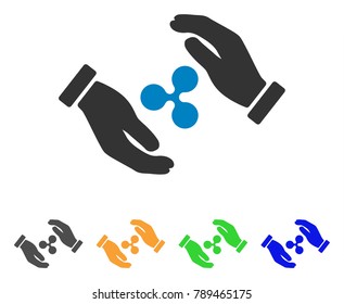 Ripple Insurance Hands icon. Vector illustration style is a flat iconic ripple insurance hands symbol with gray, yellow, green, blue color versions. Designed for web and software interfaces.