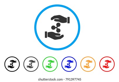 Ripple Insurance Hands rounded icon. Style is a flat gray symbol inside light blue circle with bonus color versions. Ripple Insurance Hands vector designed for web and software interfaces.