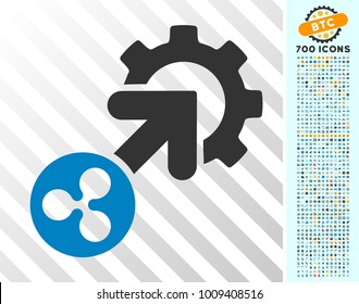 Ripple Integration Cog icon with 700 bonus bitcoin mining and blockchain graphic icons. Vector illustration style is flat iconic symbols designed for bitcoin software.