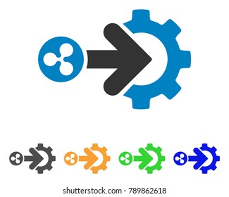 Ripple Integration Gear icon. Vector illustration style is a flat iconic ripple integration gear symbol with grey, yellow, green, blue color variants. Designed for web and software interfaces.