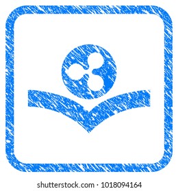 Ripple Knowledge Book rubber seal stamp watermark. Icon vector symbol with grunge design and dirty texture inside rounded square. Scratched blue sign on a white background.