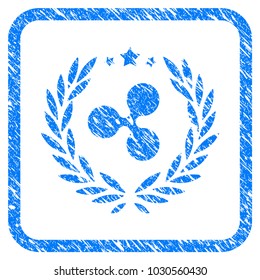 Ripple Laurel Wreath rubber seal stamp watermark. Icon vector symbol with grunge design and dirty texture in rounded squared frame. Scratched blue sticker on a white background.