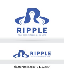 Ripple Letter R Logo, Water Ripple Letter R Brand Identity