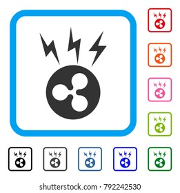 Ripple Lightnings icon. Flat grey pictogram symbol inside a blue rounded squared frame. Black, gray, green, blue, red, pink color variants of ripple lightnings vector.