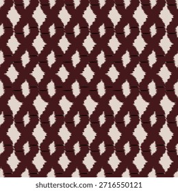 Padrão geométrico Ikat de linha ondulada. Ornamento em ziguezague abstrato. Padrão listrado sem costura em design de estilo autêntico para tecido, decoração

