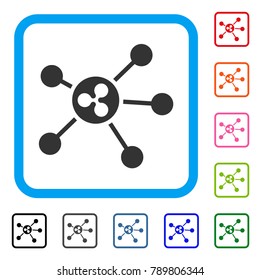 Ripple Links icon. Flat gray pictogram symbol inside a blue rounded squared frame. Black, gray, green, blue, red, orange color additional versions of Ripple Links vector.