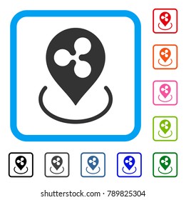 Ripple Location icon. Flat gray pictogram symbol inside a blue rounded rectangle. Black, gray, green, blue, red, orange color versions of Ripple Location vector.