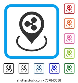 Ripple Location icon. Flat gray pictogram symbol inside a blue rounded squared frame. Black, gray, green, blue, red, orange color additional versions of Ripple Location vector.