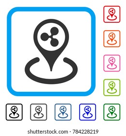 Ripple Location icon. Flat grey iconic symbol inside a blue rounded rectangle. Black, gray, green, blue, red, orange color additional versions of Ripple Location vector.
