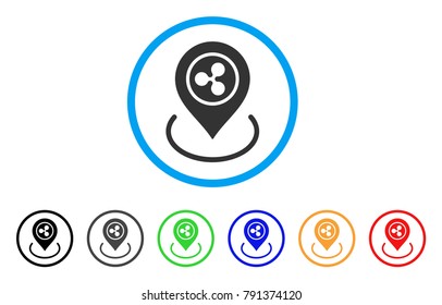 Ripple Location rounded icon. Style is a flat gray symbol inside light blue circle with additional colored versions. Ripple Location vector designed for web and software interfaces.