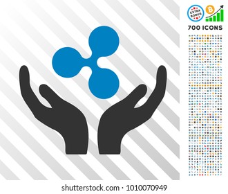 Ripple Maintenance Hands icon with 700 bonus bitcoin mining and blockchain icons. Vector illustration style is flat iconic symbols designed for bitcoin apps.