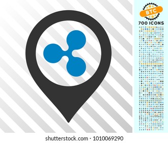 Ripple Map Marker pictograph with 7 hundred bonus bitcoin mining and blockchain pictographs. Vector illustration style is flat iconic symbols designed for cryptocurrency apps.