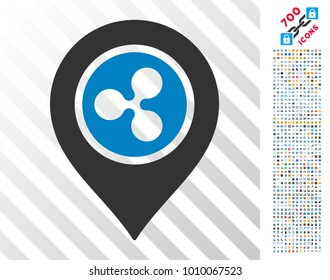 Ripple Map Marker pictograph with 700 bonus bitcoin mining and blockchain pictograms. Vector illustration style is flat iconic symbols designed for bitcoin software.