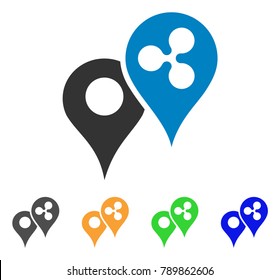 Ripple Map Markers icon. Vector illustration style is a flat iconic ripple map markers symbol with grey, yellow, green, blue color versions. Designed for web and software interfaces.