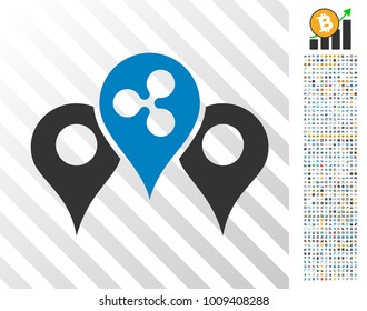Ripple Map Pointers pictograph with 7 hundred bonus bitcoin mining and blockchain pictures. Vector illustration style is flat iconic symbols designed for bitcoin software.