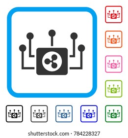 Ripple Masternode Connections icon. Flat grey iconic symbol in a blue rounded squared frame. Black, gray, green, blue, red, orange color additional versions of Ripple Masternode Connections vector.