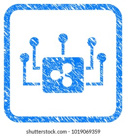 Ripple Masternode Links rubber seal stamp imitation. Icon vector symbol with grunge design and corrosion texture inside rounded rectangle. Scratched blue emblem on a white background.