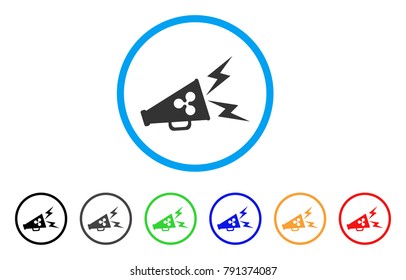 Ripple Megaphone Alert rounded icon. Style is a flat gray symbol inside light blue circle with additional color versions. Ripple Megaphone Alert vector designed for web and software interfaces.