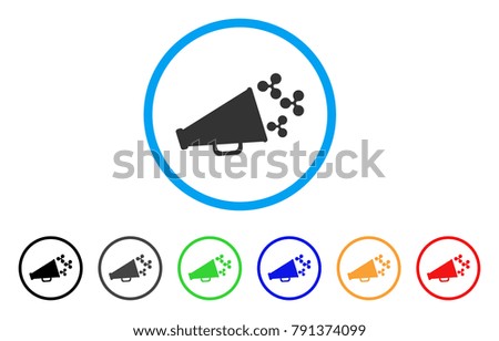 Ripple Megaphone rounded icon. Style is a flat grey symbol inside light blue circle with bonus colored variants. Ripple Megaphone vector designed for web and software interfaces.