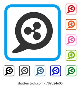 Ripple Message Balloon icon. Flat gray pictogram symbol inside a blue rounded squared frame. Black, gray, green, blue, red, orange color additional versions of Ripple Message Balloon vector.